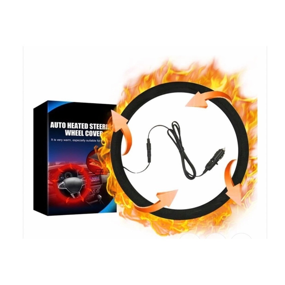 Rayhong Heated Steering Wheel Cover Universal 12V Warmer 14.5-15.5 Inch Black
